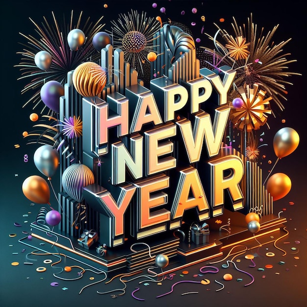 Free Happy New Year Illustration Within 3d Typography Background