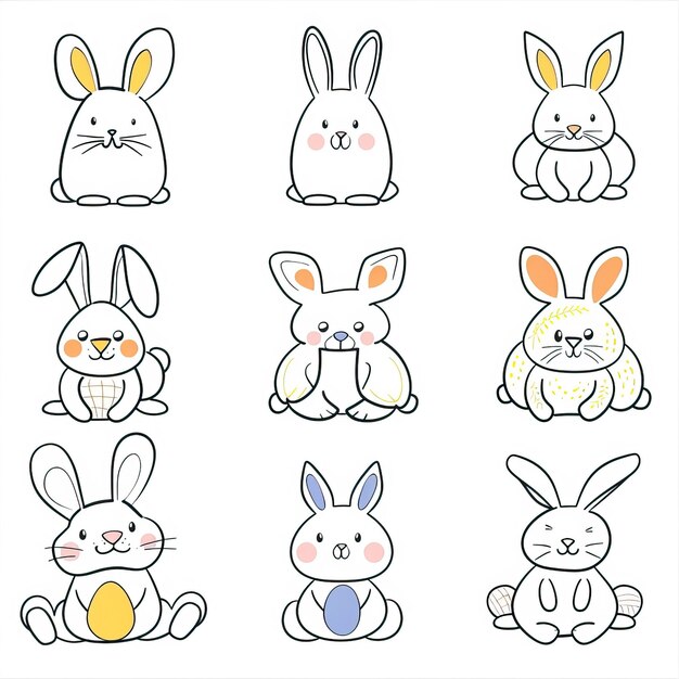 Photo free illustration of easter bunny set in simple one line style