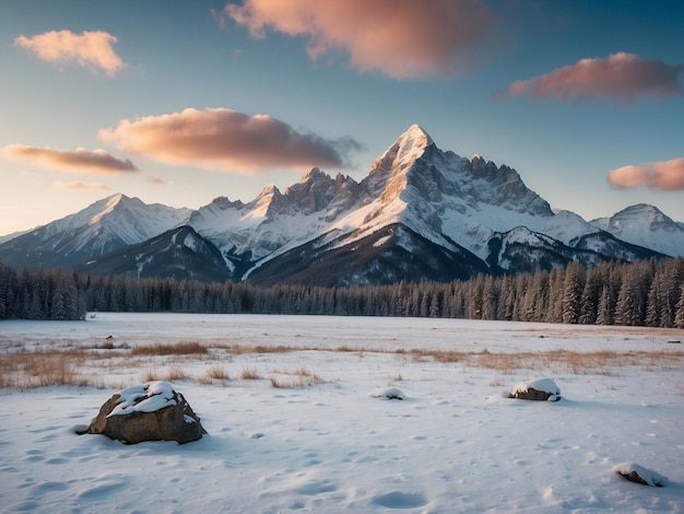 写真 背景に山がある雪に覆われた景色を自由にイメージします