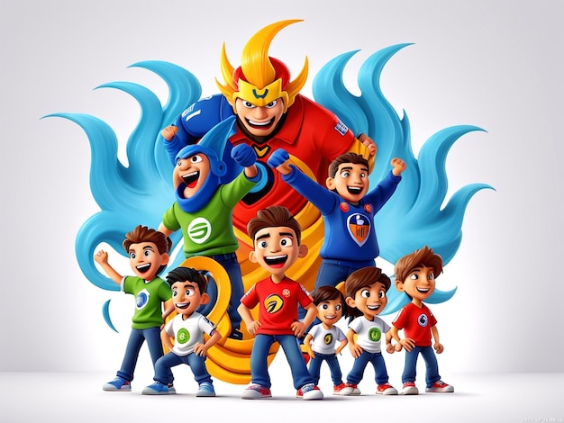 Free Kids cartoon vector boys and girls together in group design element