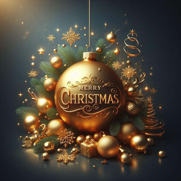 Бесплатное Счастливого Рождества и Нового года Реалистичный фон с 3D золотым шаром