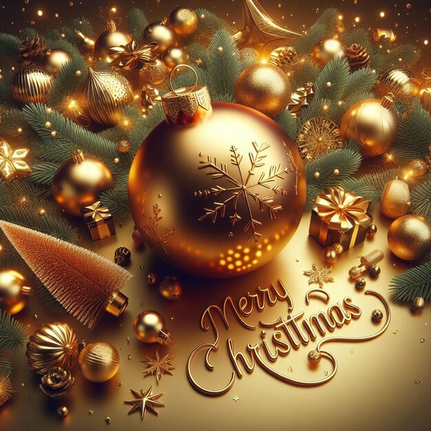 Free Merry Christmas And New Year Realistic Background With 3d Golden Color Ball