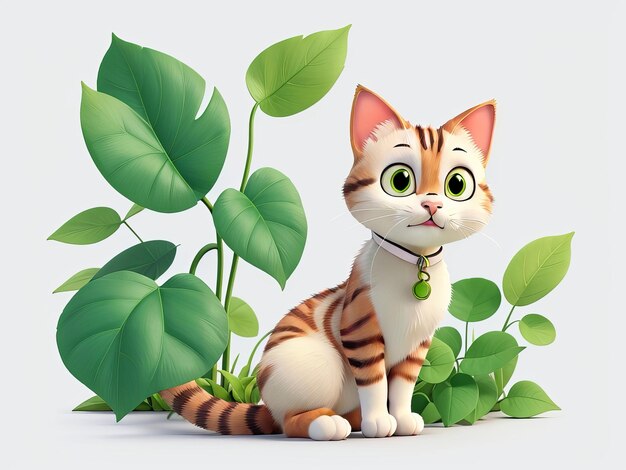 Free Mesmerizing 3D Cartoon Black and white Cat with Green Eyes Generative AI