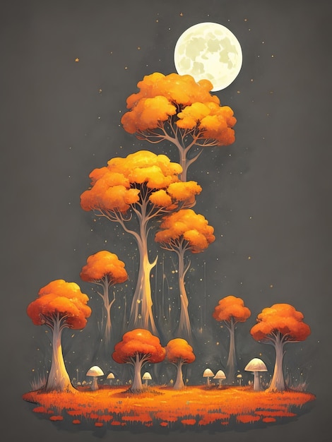 Free nature landscape scene background with mushroom tree Generative AI