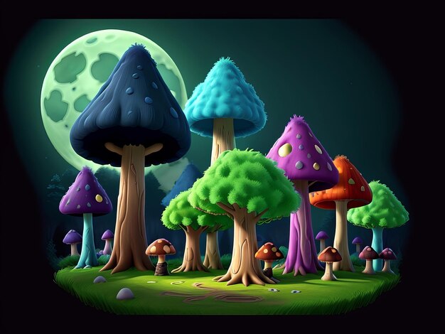 Free nature landscape scene background with mushroom tree Generative AI