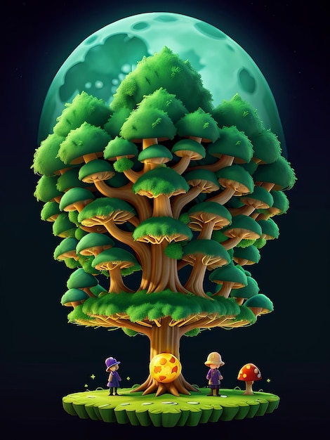 Фон пейзажа свободной природы с грибным деревом Генеративный ИИ