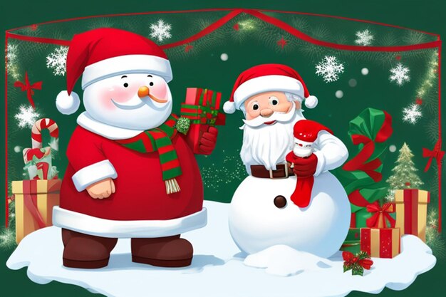 Free new stylish christmas banner template with santa claus and snowman