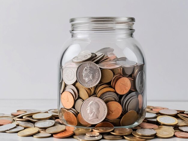 Free Overflowing coins within the jar symbolize both savings and financial education AIgenerated