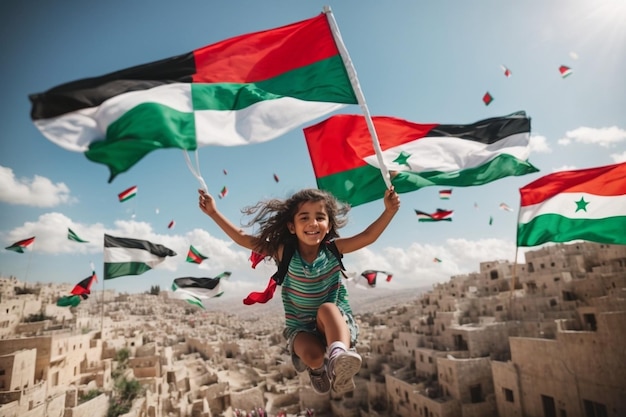 free palestine where kids fly as beautiful angels over their land and are happy and the palestine