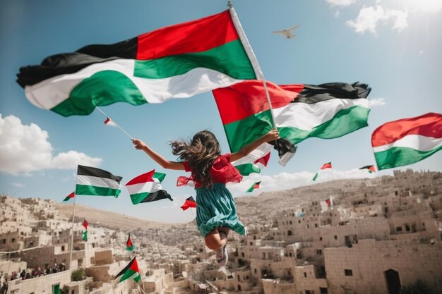 free palestine where kids fly as beautiful angels over their land and are happy and the palestine