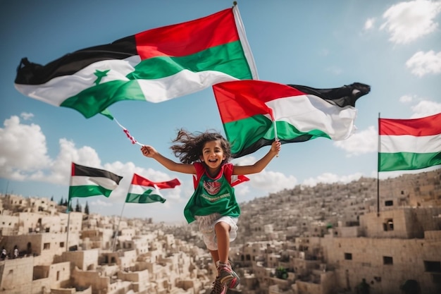 free palestine where kids fly as beautiful angels over their land and are happy and the palestine