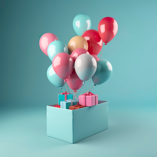 Free photo 3d balloons and present box generat ai