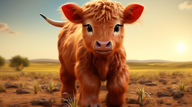 a free photo of 3d cute bull cartoon design