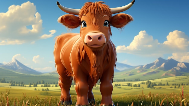 a free photo of 3d cute bull cartoon design