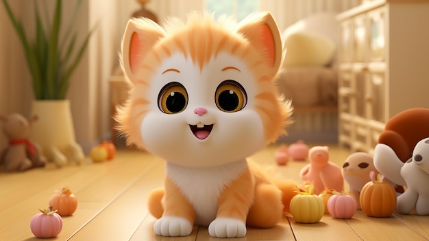 a free photo of 3d cute cat cartoon character design
