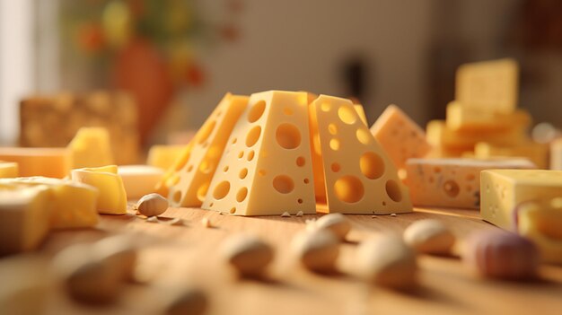 a free photo of 3d rendered cheese pieces