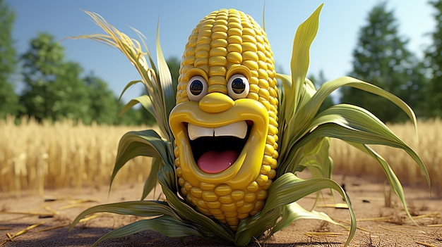 a free photo of 3d rendered cute cartoon corn design