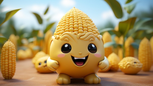 бесплатное фото 3D-рендеринга милого мультяшного дизайна кукурузы