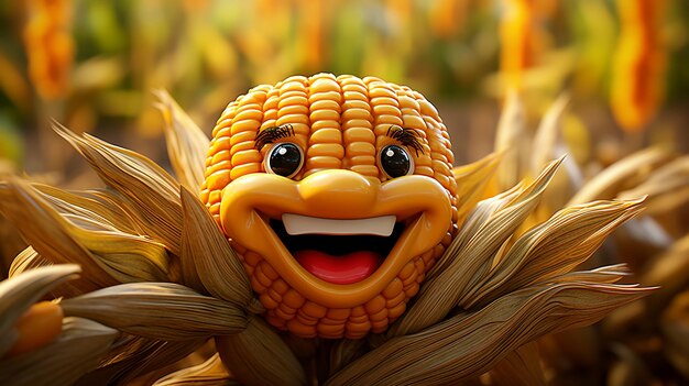 a free photo of 3d rendered cute cartoon corn design