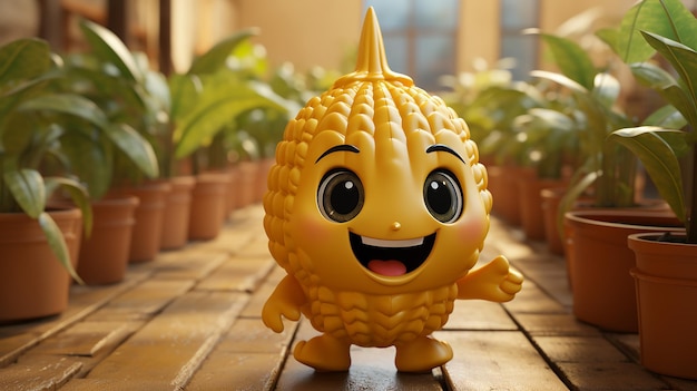 a free photo of 3d rendered cute cartoon corn design