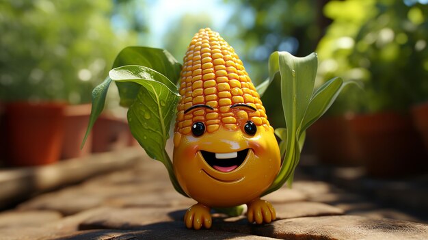 a free photo of 3d rendered cute cartoon corn design