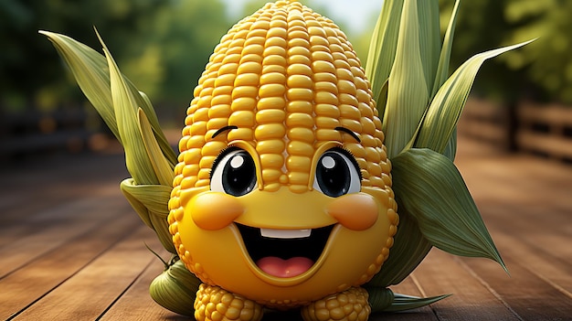 a free photo of 3d rendered cute cartoon corn design