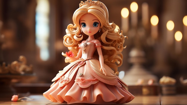 бесплатное фото 3d визуализированного дизайна куклы принцессы