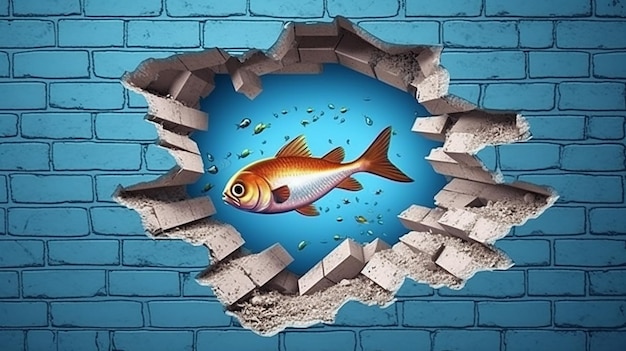 A free photo of 3d rendered fish on the wall