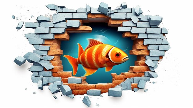 a free photo of 3d rendered fish on the wall