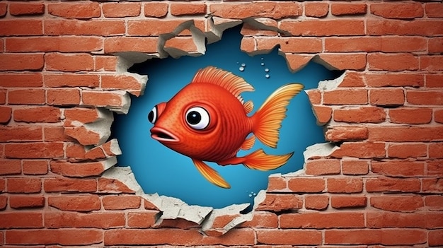 a free photo of 3d rendered fish on the wall