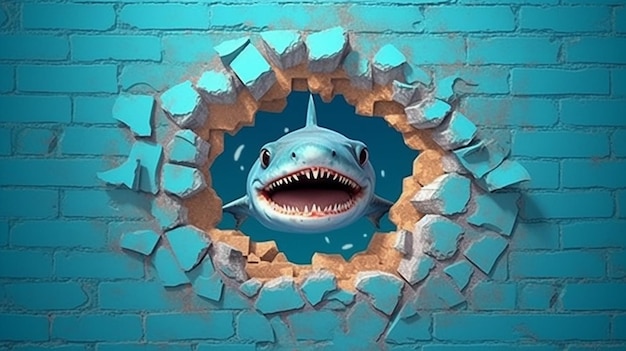 a free photo of 3d rendered fish on the wall