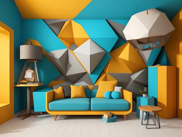 Free photo 3d room interior design with geometric shapes