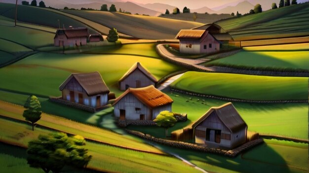 Premium Photo | Free photo Animation Peaceful landscape village 4K