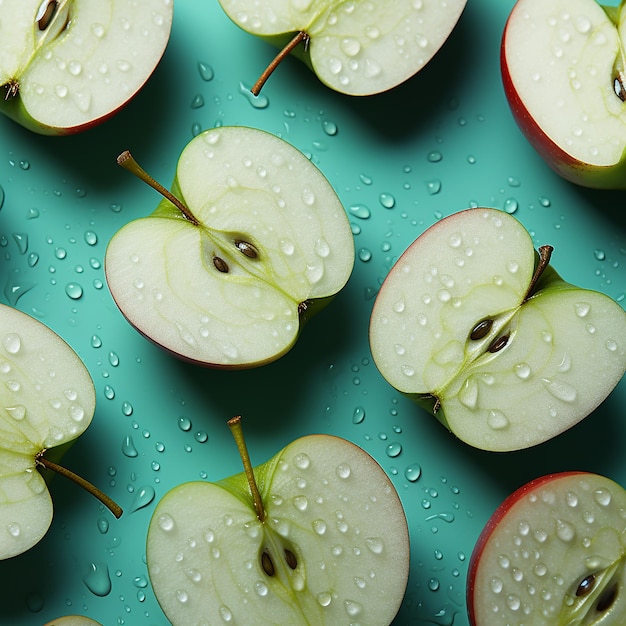 Free photo an apple slices pattern on pink background