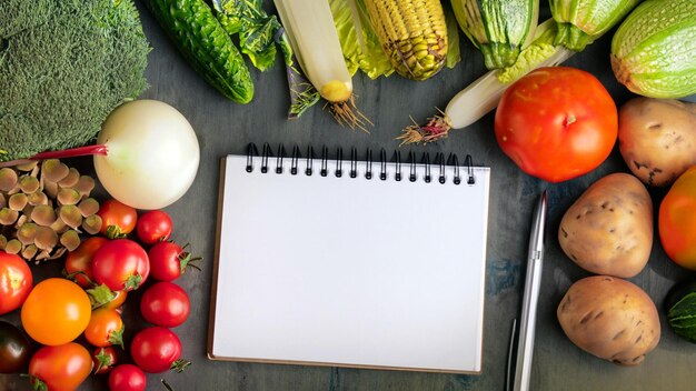 Free photo arrangement of vegetables with empty notepad