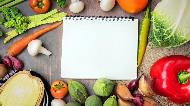 Free photo arrangement of vegetables with empty notepad