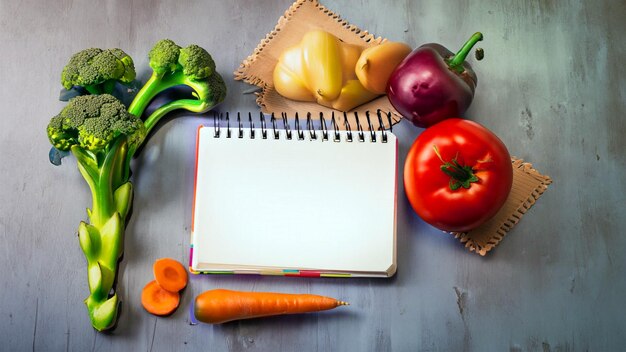 Free photo arrangement of vegetables with empty notepad