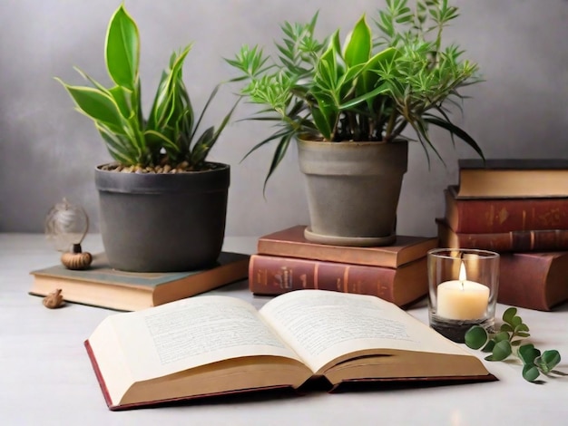 Foto dispositivo fotografico gratuito con libro e piante