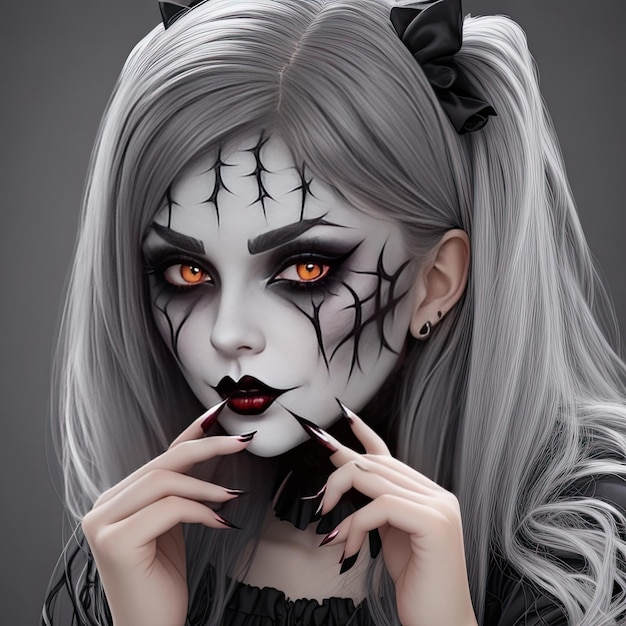 Free photo attractive girl is ready for halloween she has very creepy makeup on her face