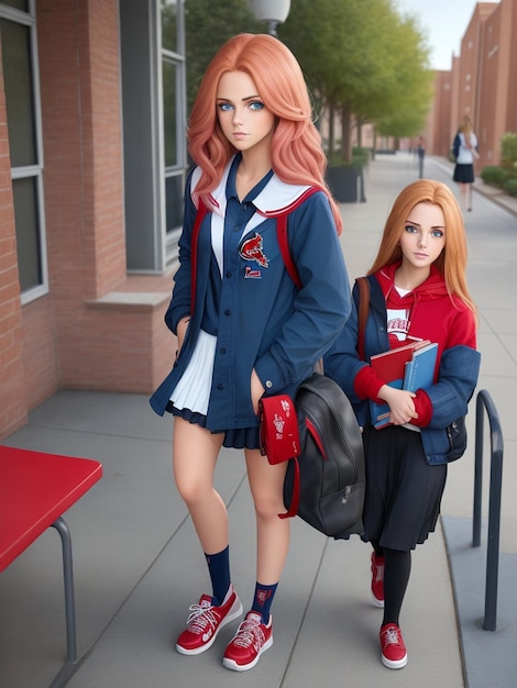 Free photo back to school concept A girl with a backpack going on