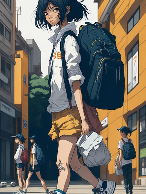 Free photo back to school concept A girl with a backpack going on