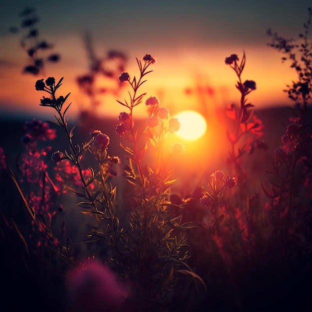 Free photo background with wildflowers at sunset