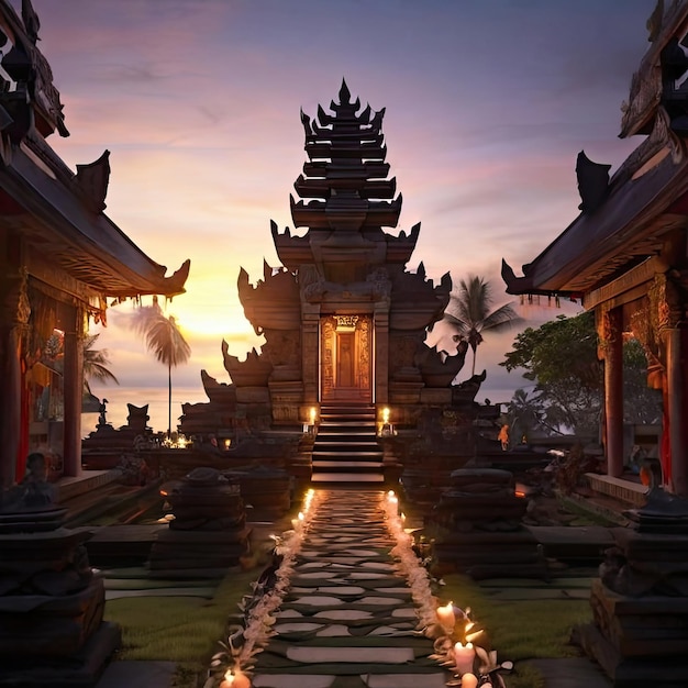 Free photo Balinese temple at dusk for nyepi day celebration