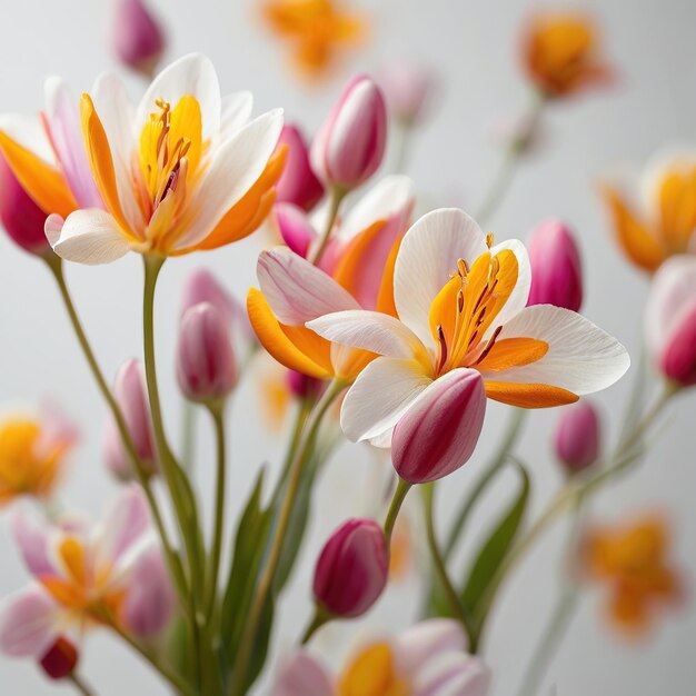 Фото Бесплатная фотография красивые красочные весенние цветы на белом фоне