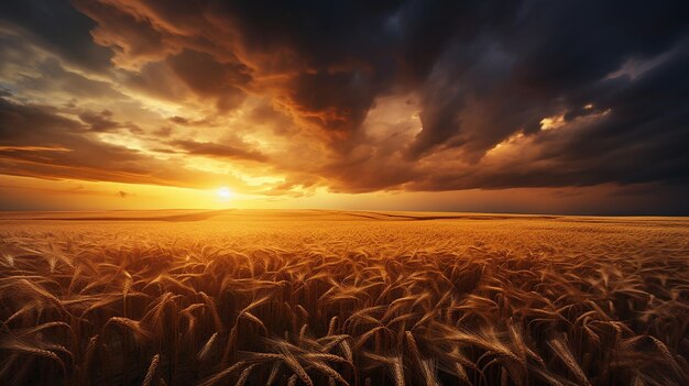 Free photo beautiful golden field with amazing cloudy