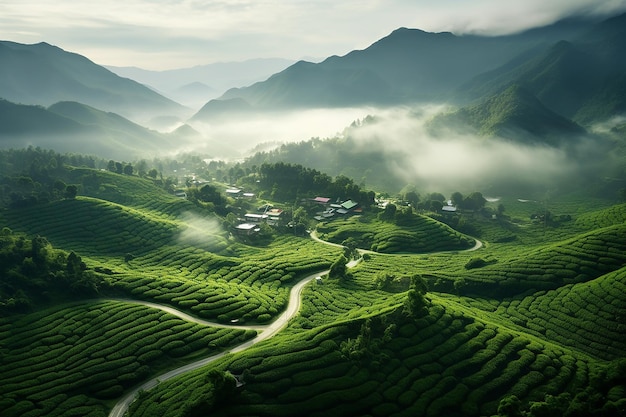 Free photo beautiful mountain with trees garden and sunrise on doi ang khang chiang mai thailand