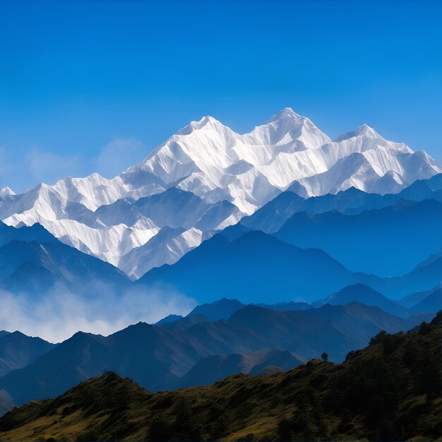 Free photo beautiful view of a tall mountain covered with white snow