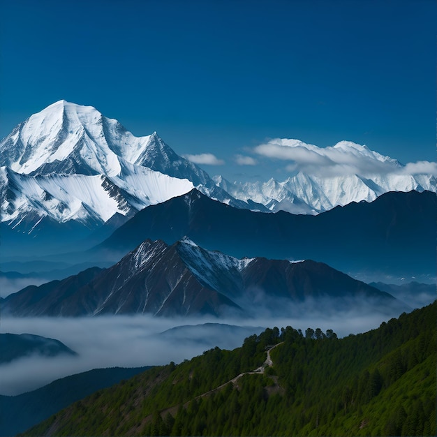 白い雪で覆われた高い山の美しい景色の無料写真