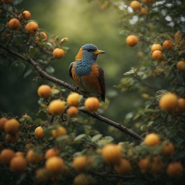 Free photo bird sits on a branch in the forest