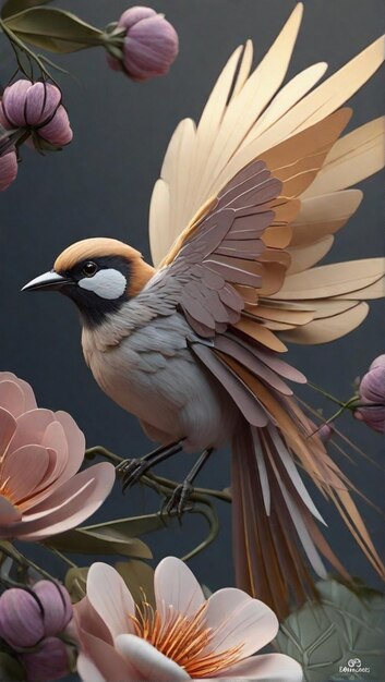 free photo a bird with wings spread is perched on a flower